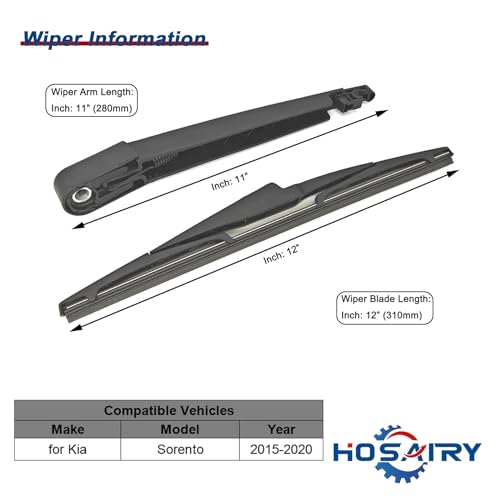 HOSAIRY Rear Wiper Arm Blade Set for Kia Sorento 2015-2020 Rear Windshield Wiper Arm Blade Assembly 98811-3W100 - Image 2