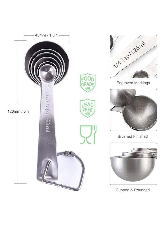 NIBEMINENT 6-Piece Measuring Spoon Set With D-Ring Holder Silver - Image 3
