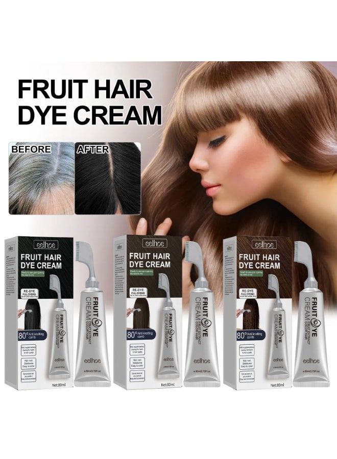 EELHOE Fruit & Plant Hair Dye Cream, Mild Natural Long Lasting Hair Color Cream, Gentle Non-Irritating Scalp-Friendly Hair Darkening Dye for Women Daily Home Hair Coloring（chestnut brown） - Image 2