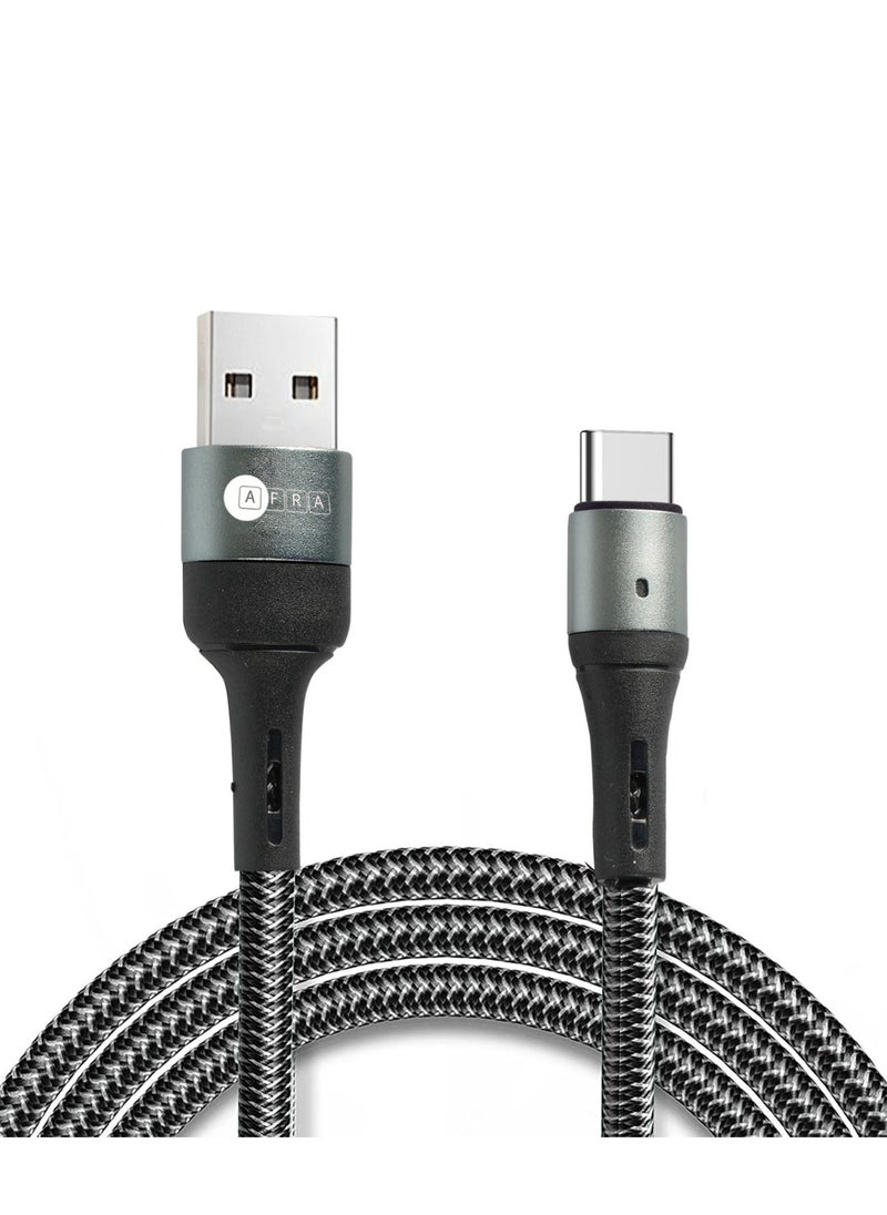 AFRA AFRA  USB Charging Cable, 2.4A, Nylon-Braided Jacket, With Data Transmission, USB A to Type C, 1 meter length, Durable, Tangle Free, Auto-Disconnect Function, LED Indicator  - Image 1