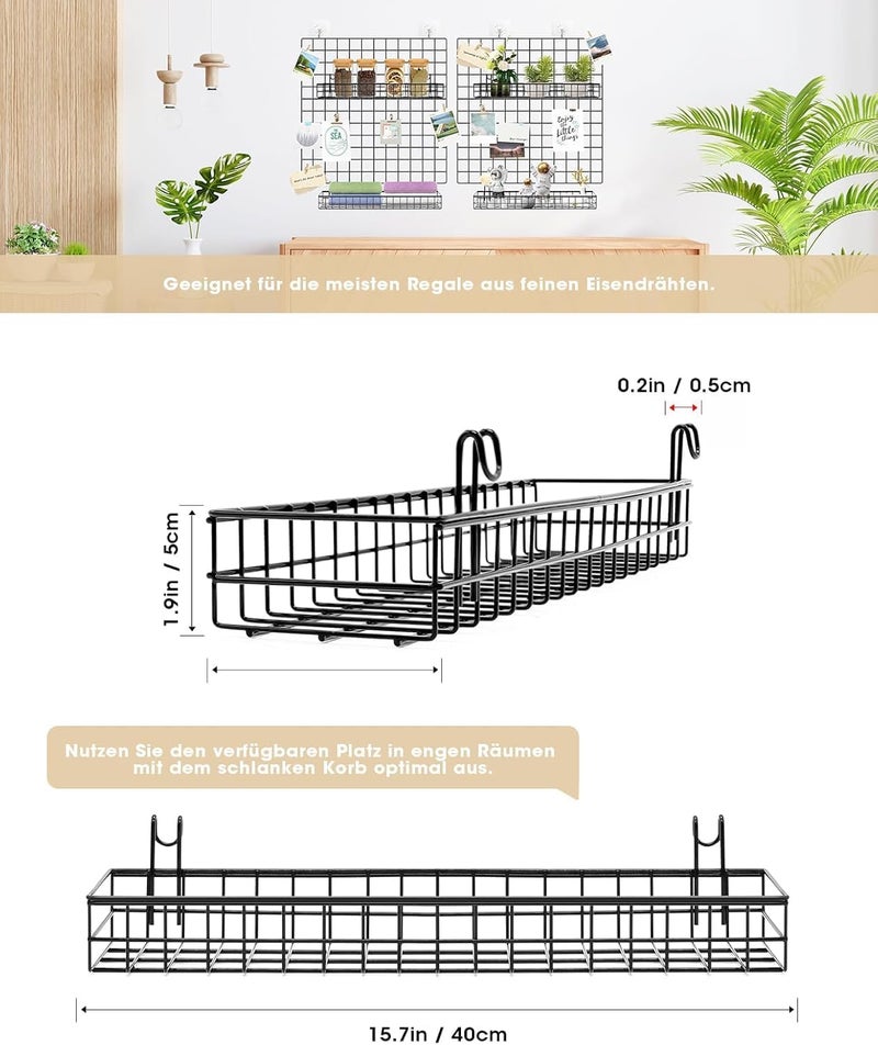 ANZOME Wall Grid Basket, Wire Basket With Hook, Wall Mount Organizer for Wall Grid Panel(Black) - Image 2