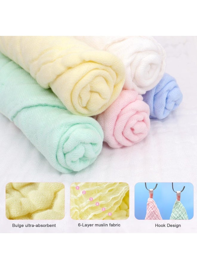 Baby Muslin Washcloths, 6-Layer Ultra-Absorbent Towels with Hook, 5-Pack - Image 3