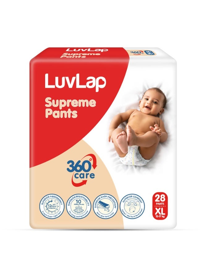 LuvLap Supreme Diaper Pants Extra Large (XL) 12 to 17Kg, 28Pc, 360° skin care with 10 million breathable pores, Aloe Vera for superior Rash prevention, upto 12hr protection, 5 layer super light core - Image 1