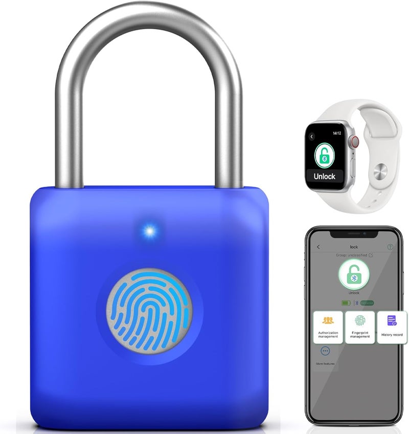 Pothunder Fingerprint Padlock, Smart Padlock, Locker Lock, Fingerprint Lock with APP Unlock, USB Rechargeable, Suitable for Gym Locker, Locker(Sapphire Blue) - Image 1