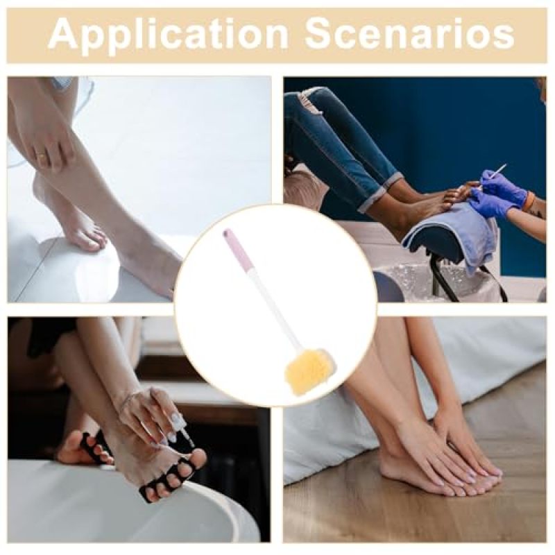 Long handle double-sided foot washing brush (soft bristles + silicone) foot grinding and exfoliating purple - Image 3