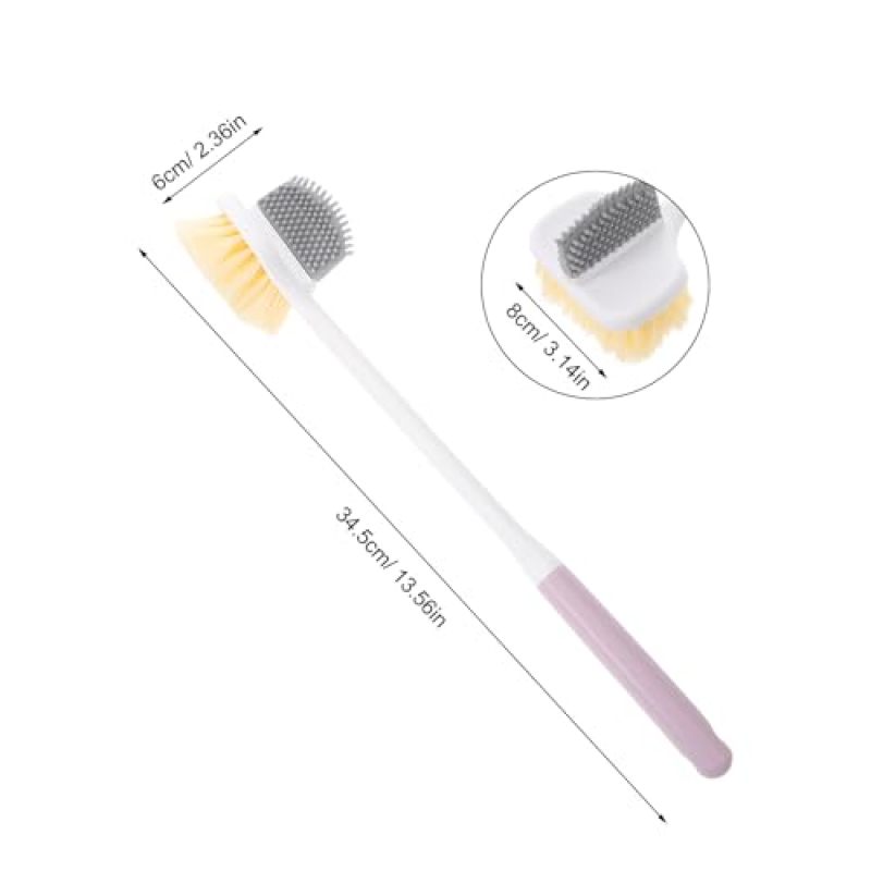 Long handle double-sided foot washing brush (soft bristles + silicone) foot grinding and exfoliating purple - Image 2