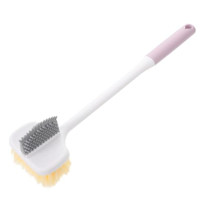 Long handle double-sided foot washing brush (soft bristles + silicone) foot grinding and exfoliating purple - Image 1