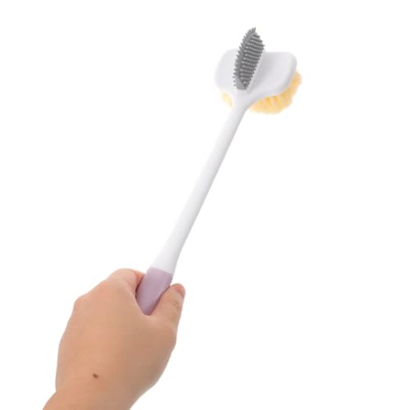 Long handle double-sided foot washing brush (soft bristles + silicone) foot grinding and exfoliating purple - Image 4