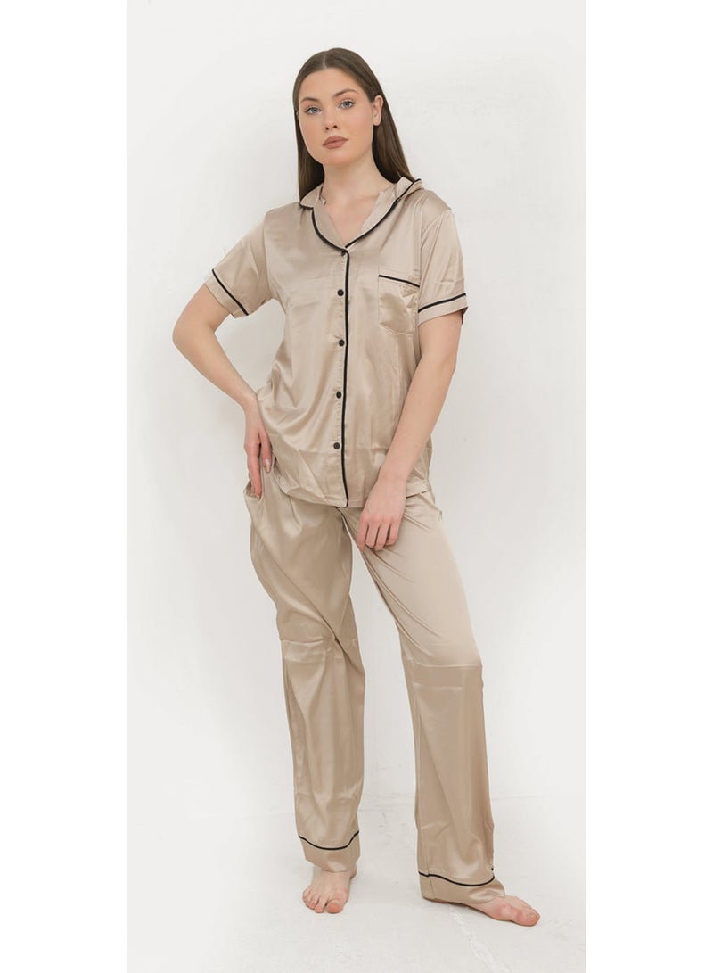 Elegant Satin Classic PJ Pants - Beige - Image 1