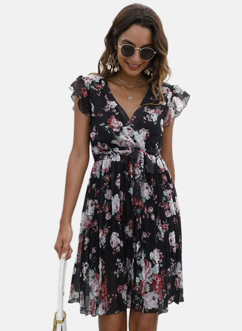 YUNIQEE Black Printed Fit & Flare Mini Dress