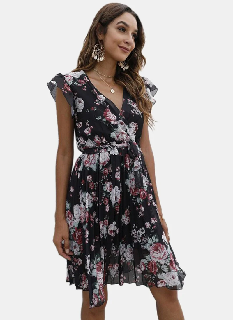 YUNIQEE Black Printed Fit & Flare Mini Dress