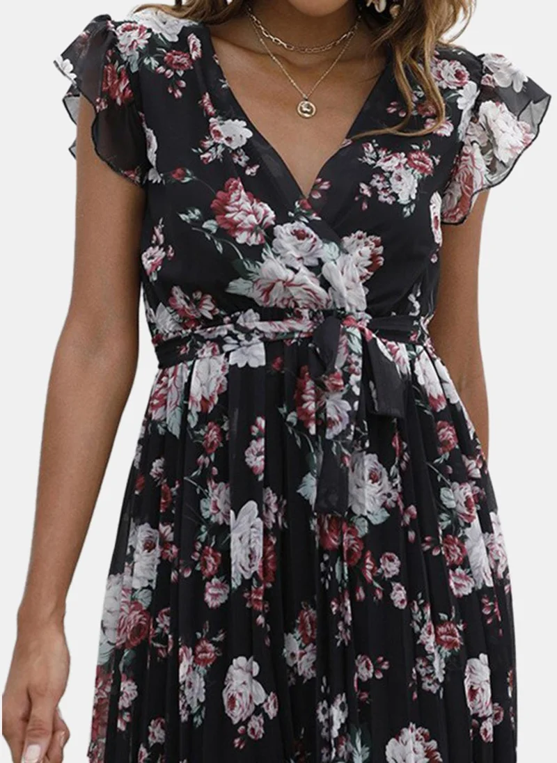 يونيكي Black Printed Fit & Flare Mini Dress