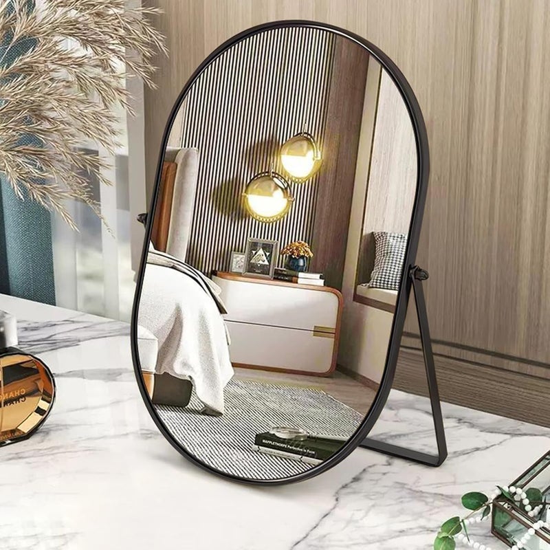 Gosider Desk Mirror Oval Table Mirror 90°Single-Sided Makeup Mirror with Metal Frame Black Portable Countertop Mirror High-Definition Swivel Make Up Mirror for Vanity Living Room Bedroom Tabletop Large - Image 1