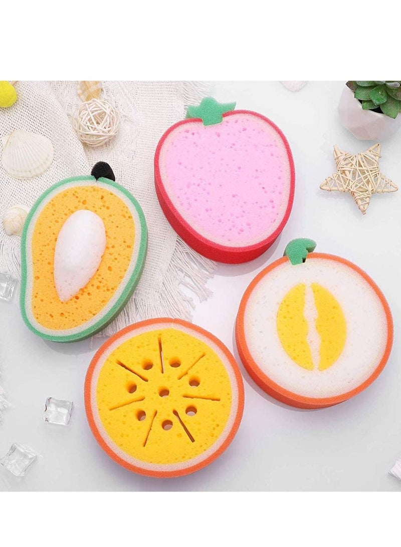 Y&D Bath Sponge 4 Pcs Shower Cute Fruit Mesh Pouf Ball for Men Women Kids Children Exfoliate Cleanse Soothe Skin Puppet Style Soft Baby Bathing Glove - Image 3