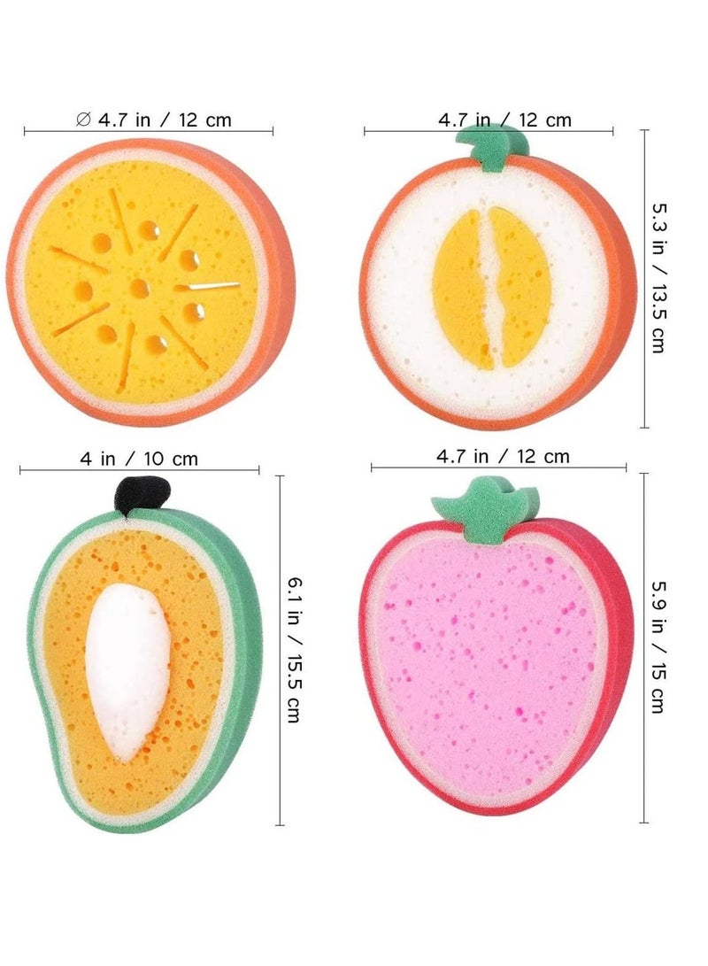 Y&D Bath Sponge 4 Pcs Shower Cute Fruit Mesh Pouf Ball for Men Women Kids Children Exfoliate Cleanse Soothe Skin Puppet Style Soft Baby Bathing Glove - Image 2