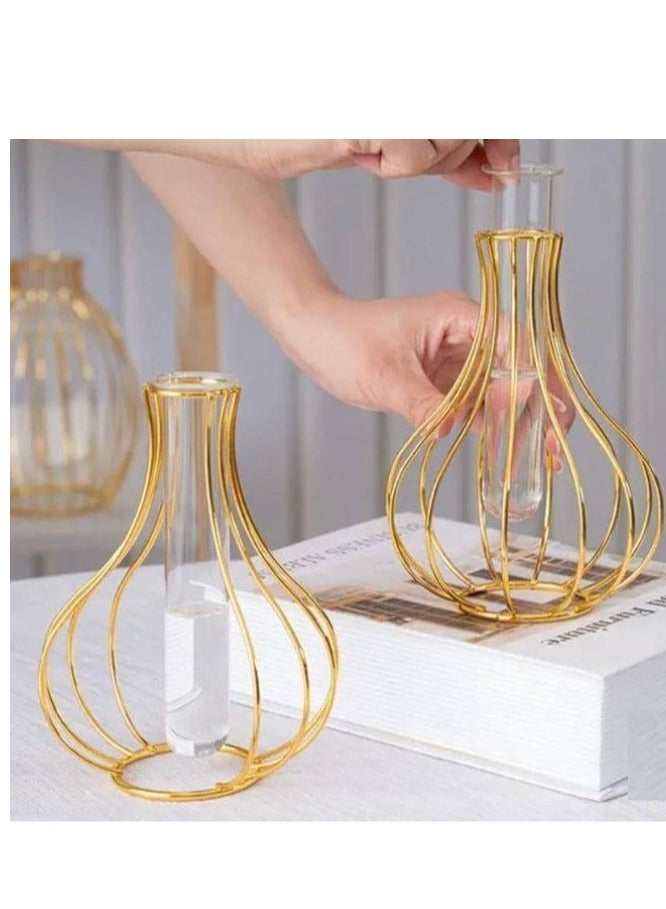 Nordic Style Decorative Glass Vase with Stainless Steel and Gold Metal Frame for Interior Design, Living Room Drawer, Office Workstation, Side Table, Wedding Decoration, Home Decor  - Image 1