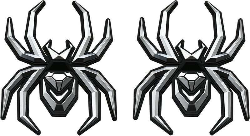 2pcs Custom New Spider Emblems 3D Fender Rear Door Badges Sticker for F-150 Silverado Sierra RAM Black Widow Edition (Chrome) - Image 1