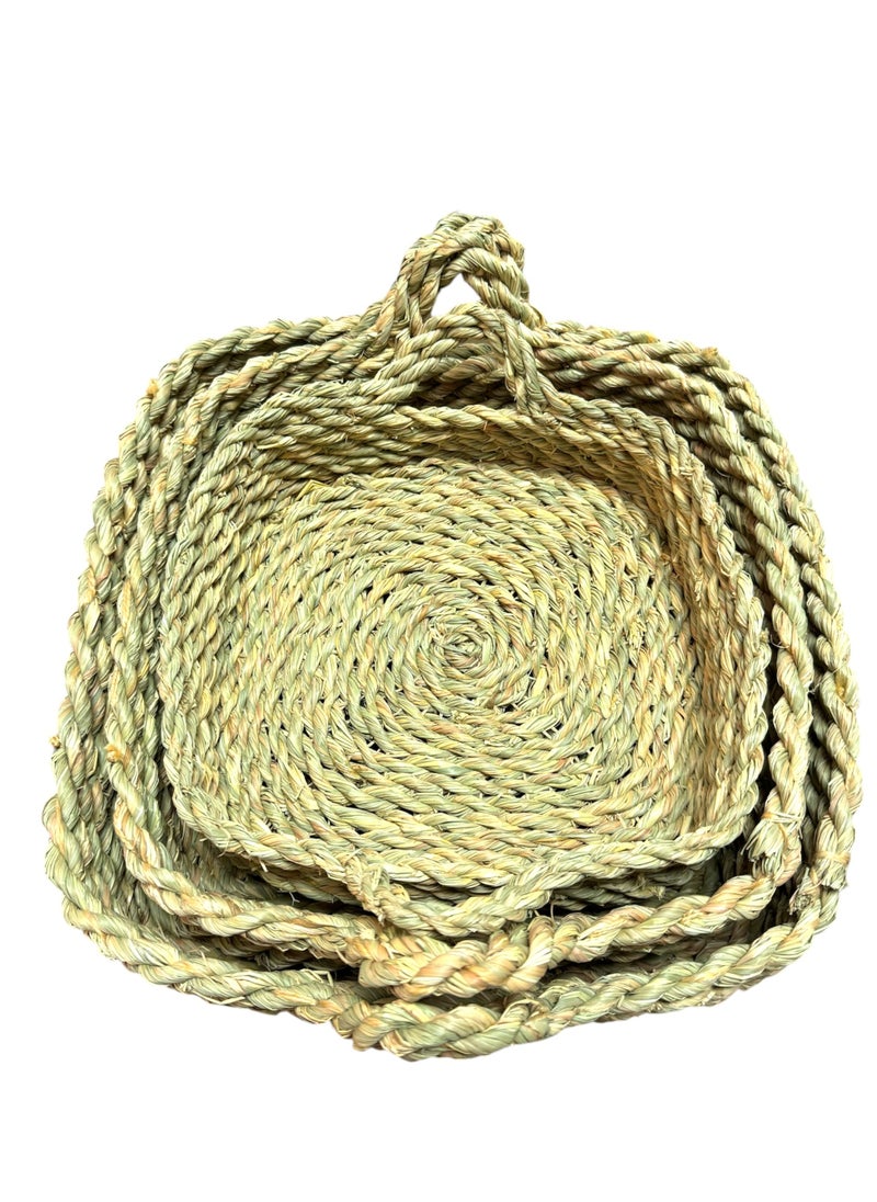 Generic Set of 3 Handmade Woven Seagrass Squared-Shape Baskets with Handles for Storage/Organizing Kitchen or Bathroom Items or Adding a Stylish Touch to Your Home Décor  - Image 2
