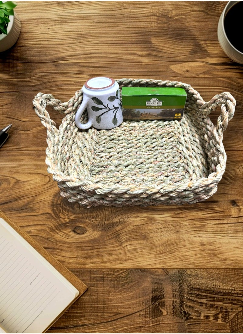 Generic Set of 3 Handmade Woven Seagrass Squared-Shape Baskets with Handles for Storage/Organizing Kitchen or Bathroom Items or Adding a Stylish Touch to Your Home Décor  - Image 3