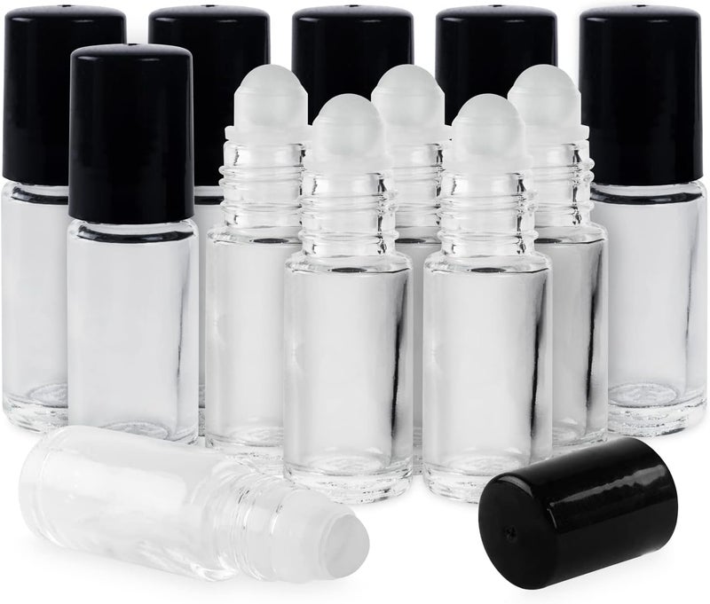 Super Z Outlet Super Z Outlet Clear (1/6 Oz/5 ml) Plain Glass Container Tubes Roll-On Bottles with Ball Tips and Black Caps for Homemade Lip Care Products, Essential Oils, Cosmetic Gift, Perfumes (24 Pack) 