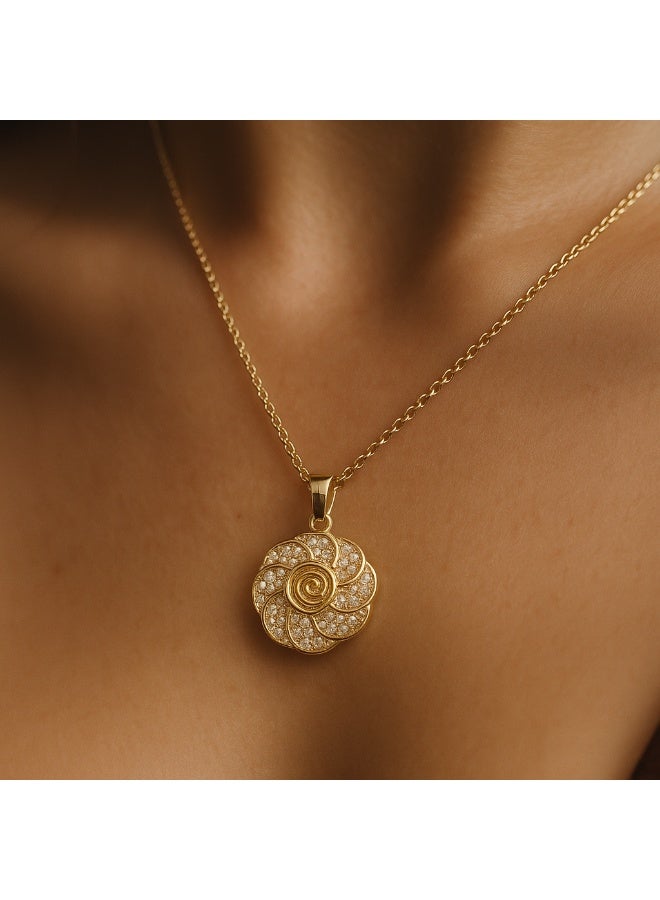 3Diamonds Elegant Gold-Plated Flower Necklace with Sparkling Zircon Stones - Image 4