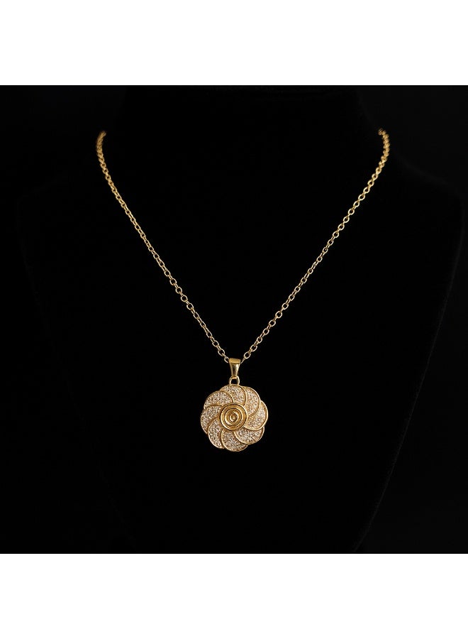 3Diamonds Elegant Gold-Plated Flower Necklace with Sparkling Zircon Stones - Image 5
