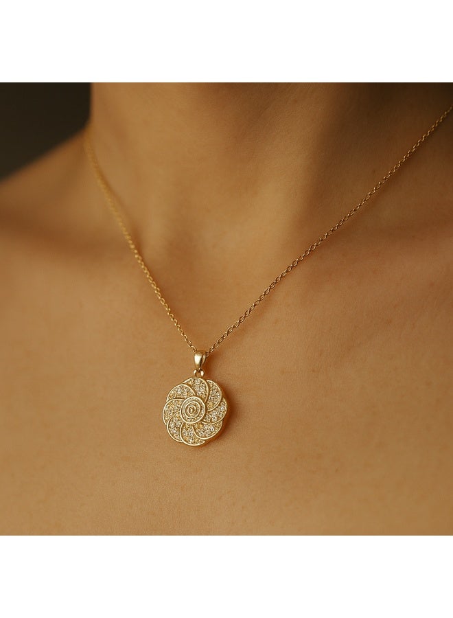 3Diamonds Elegant Gold-Plated Flower Necklace with Sparkling Zircon Stones - Image 3