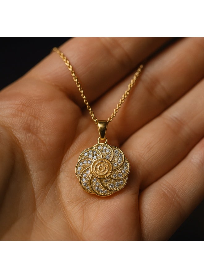 3Diamonds Elegant Gold-Plated Flower Necklace with Sparkling Zircon Stones - Image 2