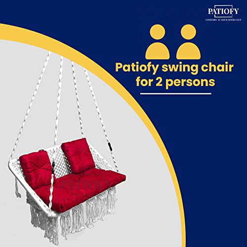 Patiofy Premium Large Double Seater Swing for Adults for Home/Zula for Home Adults Balcony/Jhula Hammock Hanging Swing Chair/Includes Hanging Kit, 2 Small Red Cushion & 1 Sitting Cushion-White - Image 5