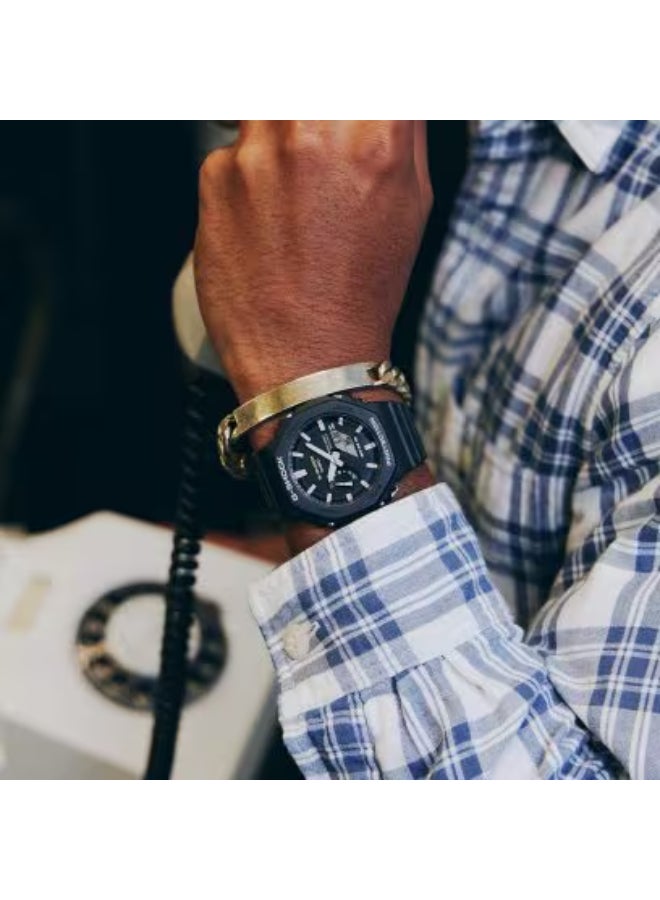 G-SHOCK ساعة كاسيو للرجال جي شوك بإطار معدني أنالوج رقمي قرص رمادي حزام ريزين GM-2100MF-5ADR. - Image 4