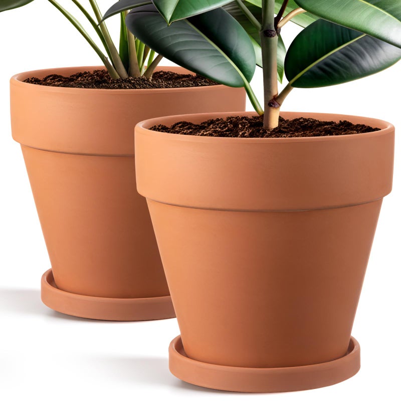 Maxdot 2 Pack Large 10 Inch Terracotta Pots with Saucer - Terracotta Plant Pot Ceramic Clay Pot for Plants with Drainage Hole, Large Terra Cotta Flower Planter with Tray for Indoor Outdoor Plants - Image 1
