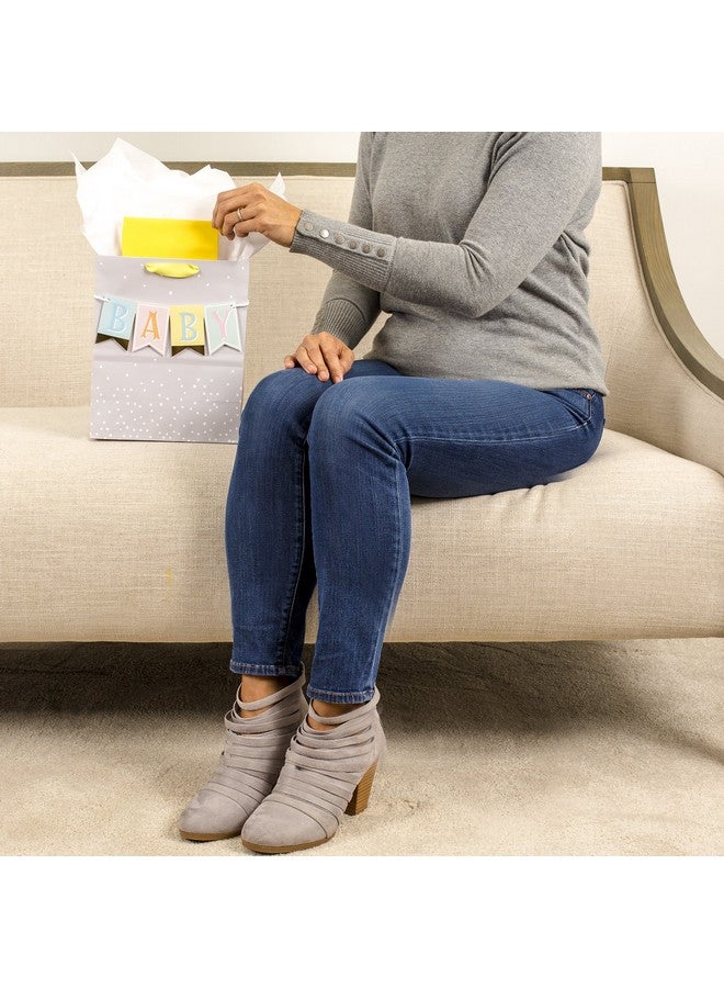 Hallmark 9" Medium Baby Gift Bag with Tissue Paper - Baby Banner in Grey, Pink and Blue for Baby Showers, New Parents, and More - Image 2