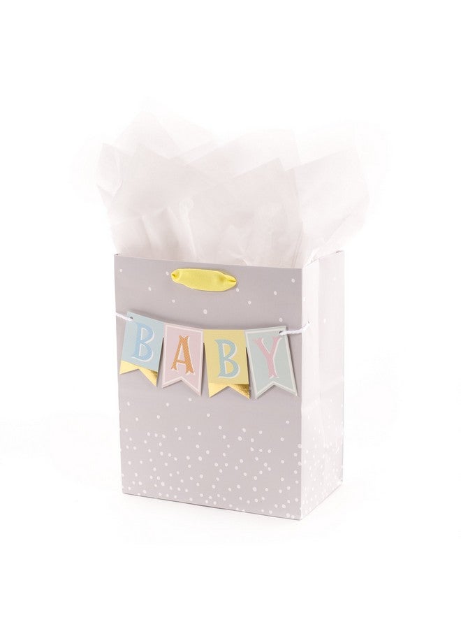 Hallmark 9" Medium Baby Gift Bag with Tissue Paper - Baby Banner in Grey, Pink and Blue for Baby Showers, New Parents, and More - Image 1