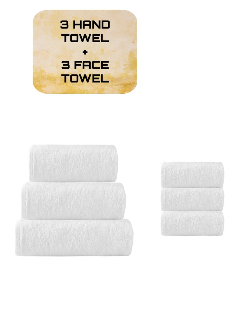 Blueberry Pack of 6 - 100% Cotton 600 GSM, 1xHand Towel(40x70cm),1 x Hand Towel (50x80),1x Hand Towel (50x100) and 3 x Face Towel(30x30cm), Highly Absorbent Super Durable, Color-White - Image 1