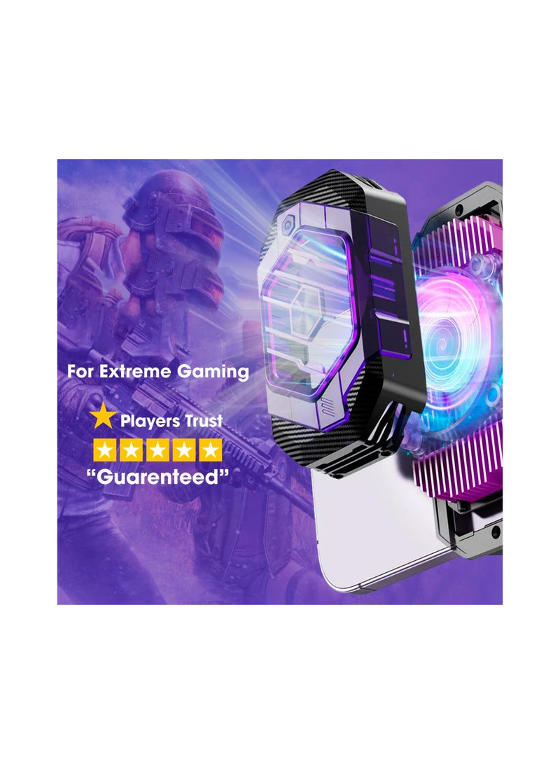 SOLARAE RGB Gaming Phone Cooler, Fast Semiconductor Radiator Cooling Pad for iPhone/Android - Compatible with PUBG Mobile & COD Mobile (Dark Purple & Black) - Image 2
