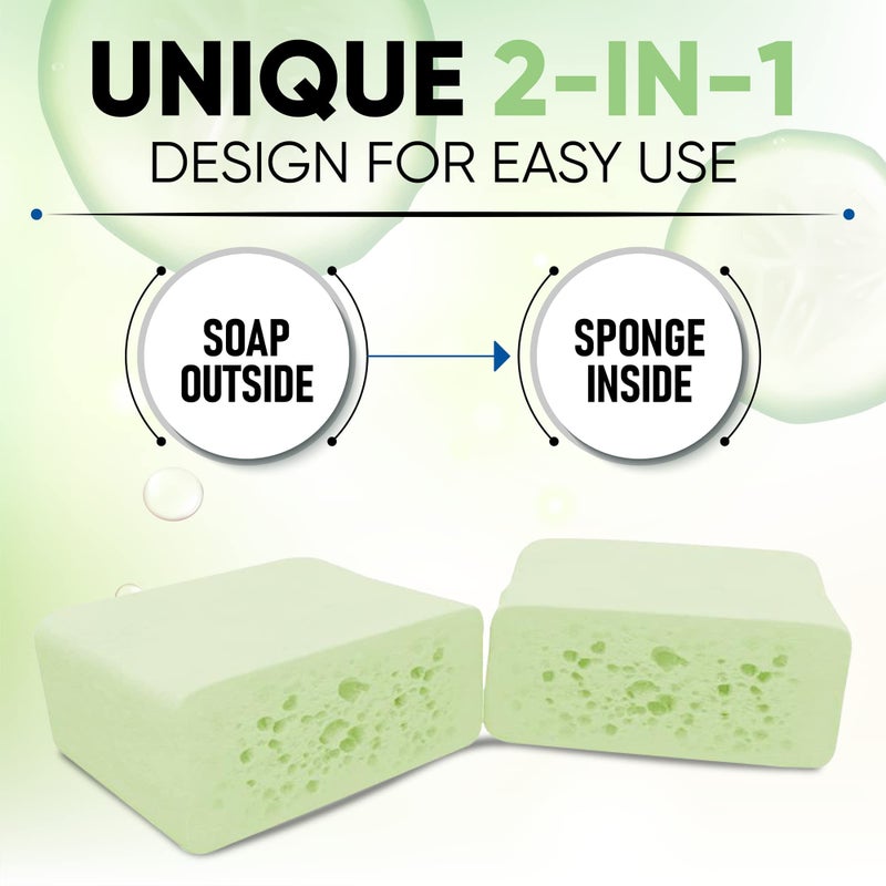 T. Taio T.Taio Esponjabon Soap Sponge - Cleansing Shower Scrubber - Cleaning Bath Wash Scrub - Oil Removal - Massage & Lather Foot, Elbow, & Face - Bathroom Accessories - Cucumber & Melon Soap - Image 2