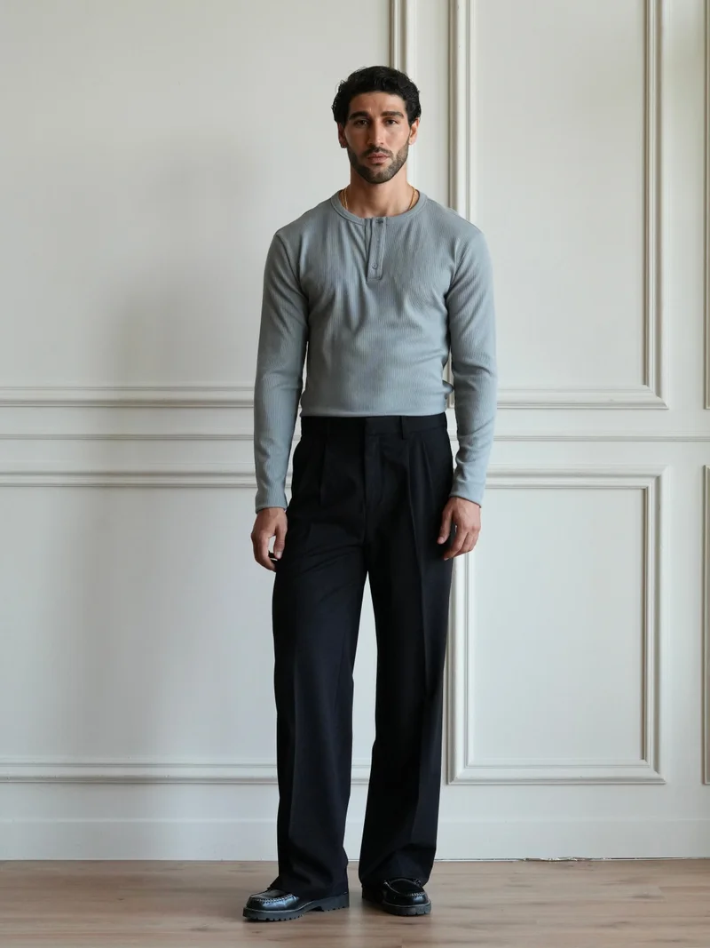 رولو Men’s Tailored Wide Leg Pants – Black