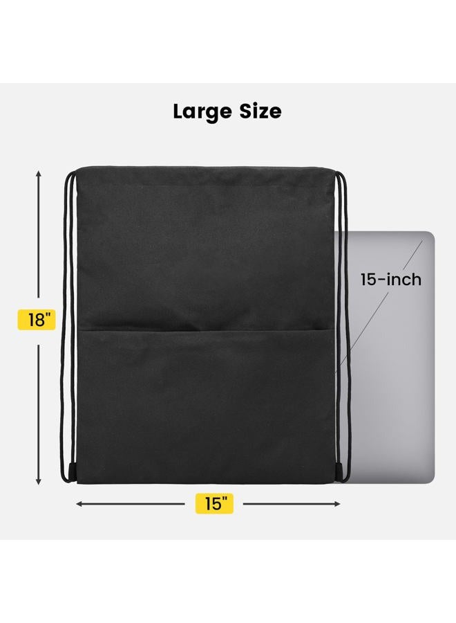 Vorspack Drawstring Backpack Water Resistant String Bag Sports Sackpack Gym Sack with Side Pocket for Men Women - Black - Image 2