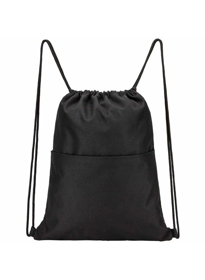 Vorspack Drawstring Backpack Water Resistant String Bag Sports Sackpack Gym Sack with Side Pocket for Men Women - Black - Image 1