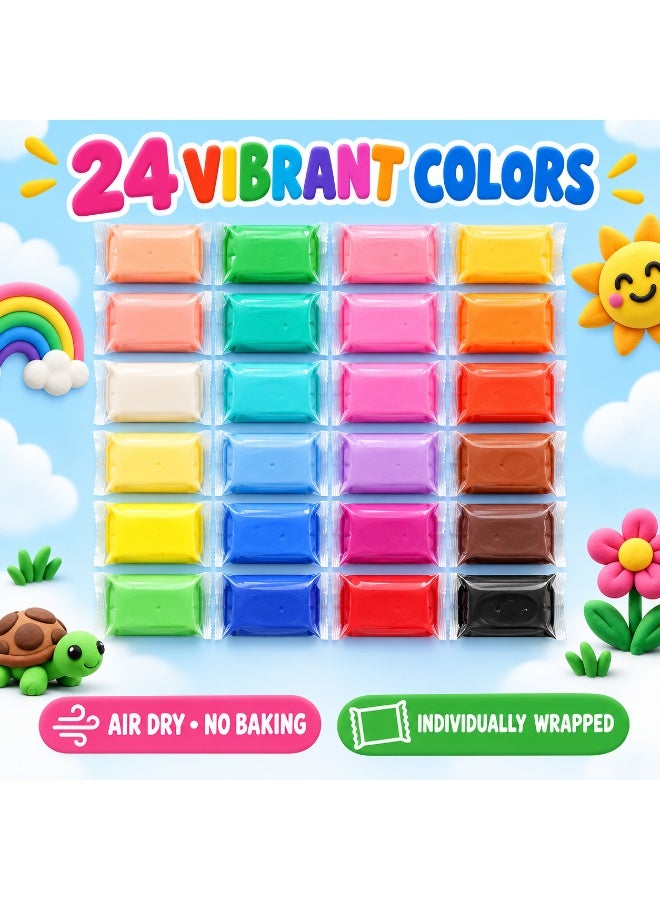 Kidzilla Air-Dry Clay Kit for Kids, 24 Colours Modelling Clay with Sculpting Tools, Creative Arts & Crafts Play Dough Set, Multicolour - Image 3