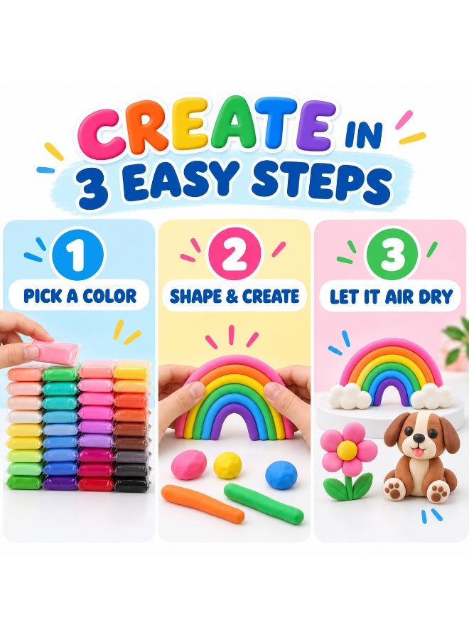 Kidzilla Air-Dry Clay Kit for Kids, 24 Colours Modelling Clay with Sculpting Tools, Creative Arts & Crafts Play Dough Set, Multicolour - Image 4