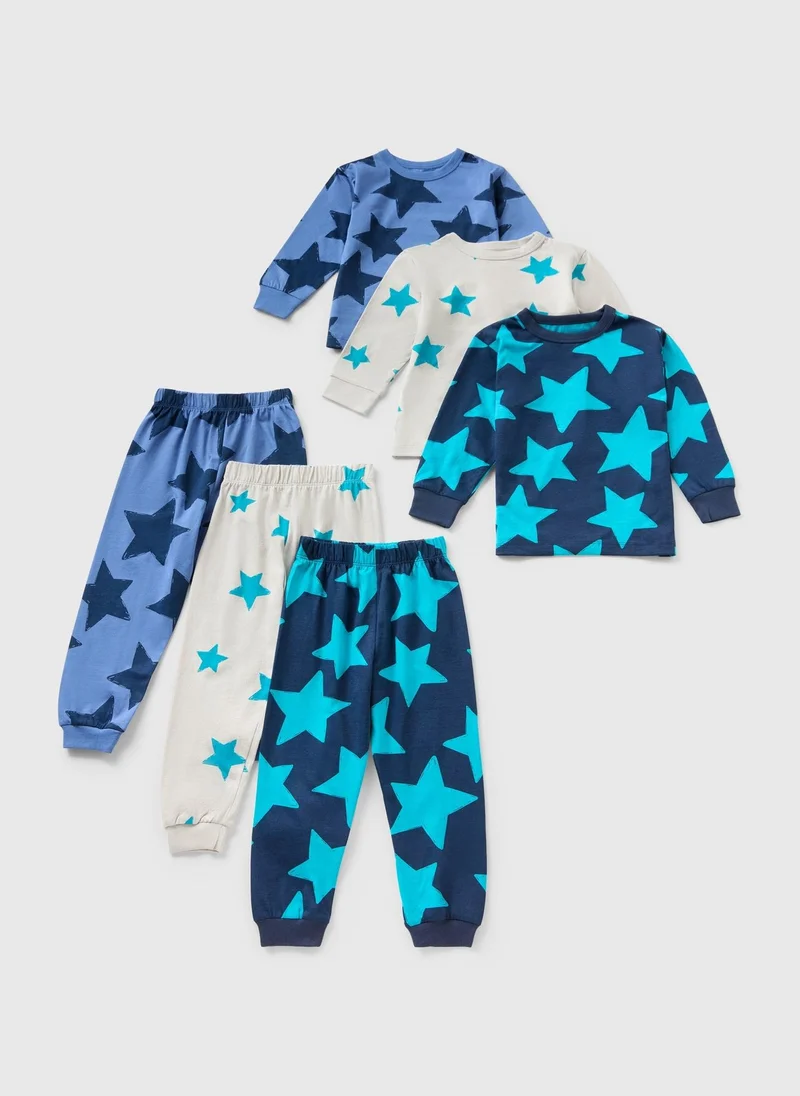 Matalan 3 Pack Boys Blue Star Pyjama Set