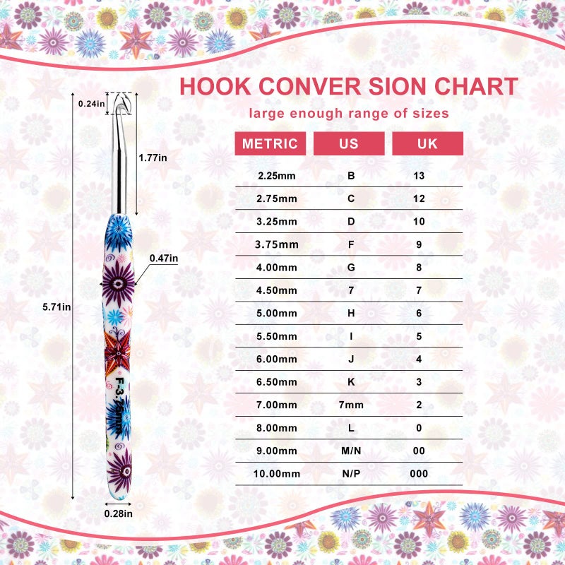 Looen Crochet Hooks Set, 14 Sizes 2.25mm(B)-10mm(N) Ergonomic Handle for Arthritic Hands, Soft Rubber Grip Knitting Needles Kit for Crochet Beginners, Knitting Enthusiasts(Purple) - Image 2