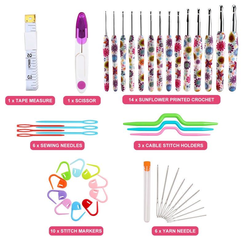 Looen Crochet Hooks Set, 14 Sizes 2.25mm(B)-10mm(N) Ergonomic Handle for Arthritic Hands, Soft Rubber Grip Knitting Needles Kit for Crochet Beginners, Knitting Enthusiasts(Purple) - Image 5