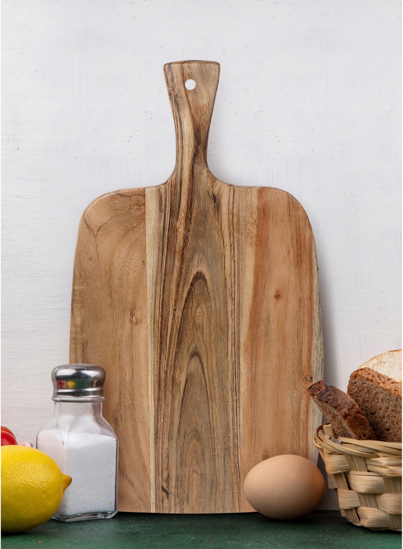 AURIO لوح تقطيع على شكل مضرب من خشب الأكاسيا – 23x41x1.8 سم – لوح تقطيع عريض مع مقHandles 4 بوصات – لوح تشاركوتيري، لوح جبن، صينية تقديم – عنصر أساسي متين للمطبخ الخشبي - Image 1