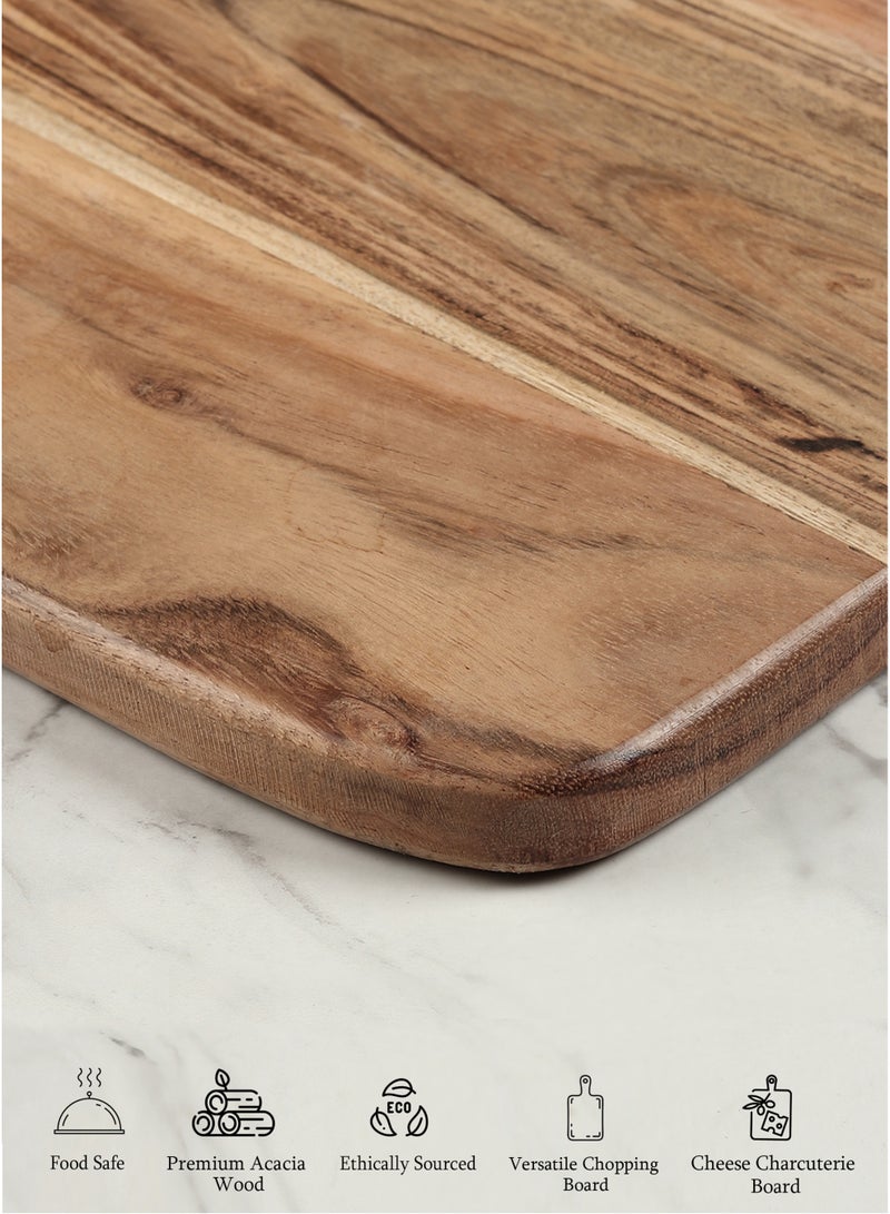 AURIO لوح تقطيع على شكل مضرب من خشب الأكاسيا – 23x41x1.8 سم – لوح تقطيع عريض مع مقHandles 4 بوصات – لوح تشاركوتيري، لوح جبن، صينية تقديم – عنصر أساسي متين للمطبخ الخشبي - Image 5