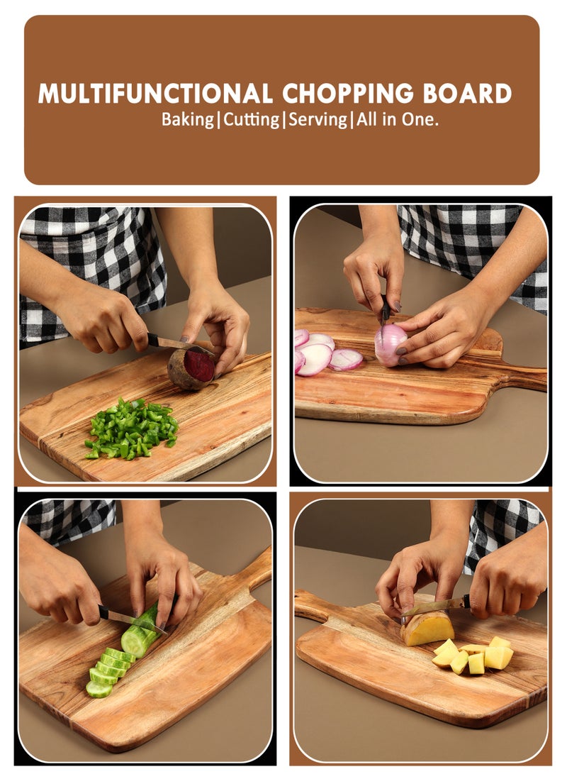 AURIO لوح تقطيع على شكل مضرب من خشب الأكاسيا – 23x41x1.8 سم – لوح تقطيع عريض مع مقHandles 4 بوصات – لوح تشاركوتيري، لوح جبن، صينية تقديم – عنصر أساسي متين للمطبخ الخشبي - Image 2