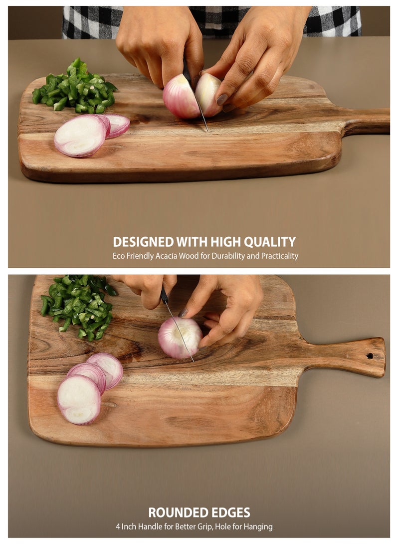 AURIO لوح تقطيع على شكل مضرب من خشب الأكاسيا – 23x41x1.8 سم – لوح تقطيع عريض مع مقHandles 4 بوصات – لوح تشاركوتيري، لوح جبن، صينية تقديم – عنصر أساسي متين للمطبخ الخشبي - Image 4
