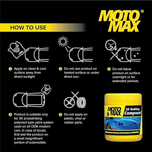 Motomax 2K Rubbing Compound 100g | Removes Minor Scratches, Swirl Marks, Paint defect and Oxidization from metal surfaces on Cars, Bike, Motorbikes | Removes dirt, grime, stains to make surface glossy - Image 4