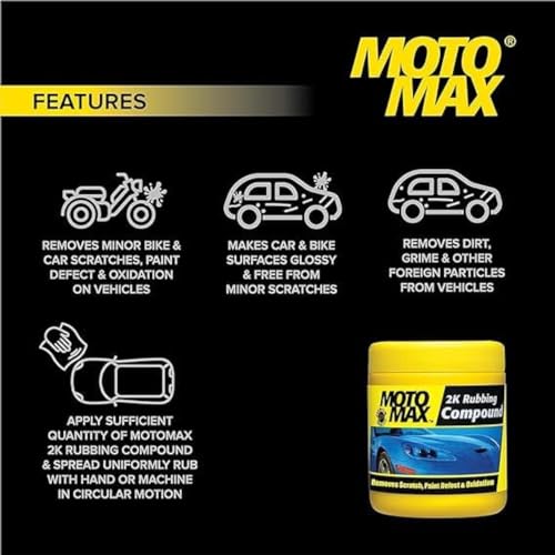 Motomax 2K Rubbing Compound 100g | Removes Minor Scratches, Swirl Marks, Paint defect and Oxidization from metal surfaces on Cars, Bike, Motorbikes | Removes dirt, grime, stains to make surface glossy - Image 3